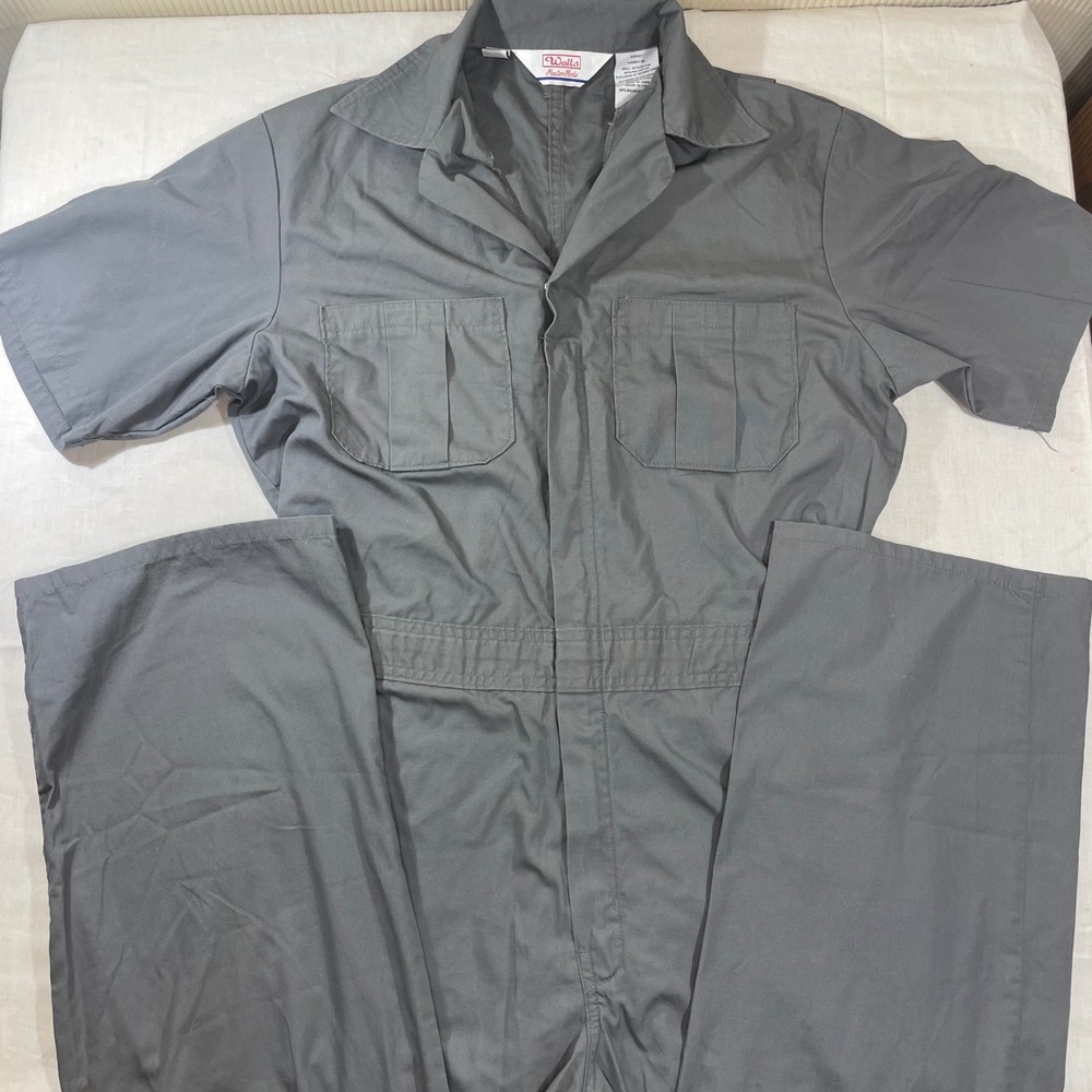 Walls Master Made Mens 38 Tall Gray Short Sleeve Workwear Coverall Jumpsuit